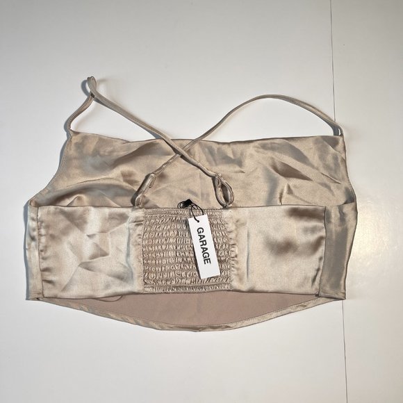 NWT Garage Champagne Satin Cropped Tank Top Adjustable Straps Size Medium - Picture 7 of 10